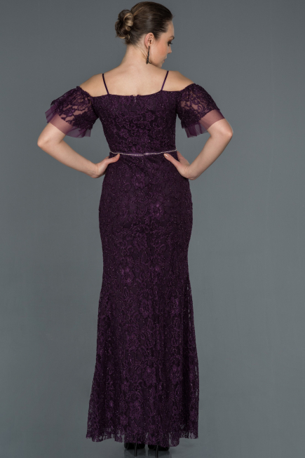 Long Dark Purple Laced Evening Dress ABU1156