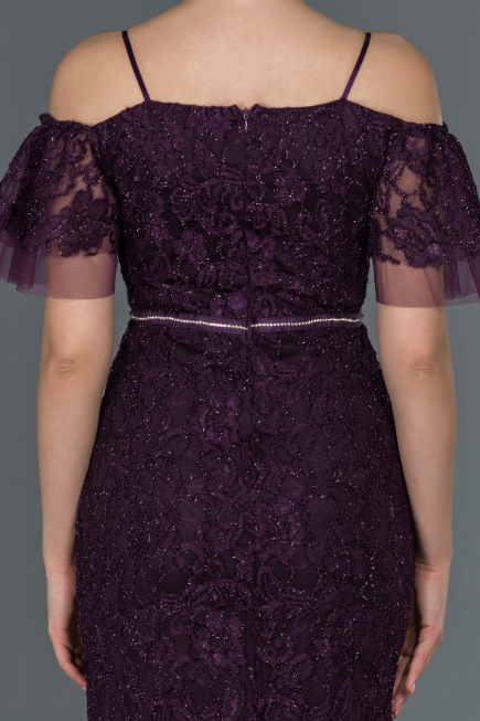 Long Dark Purple Laced Evening Dress ABU1156