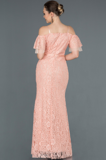 Long Powder Color Laced Evening Dress ABU1156