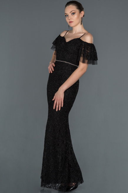 Long Black Laced Evening Dress ABU1156