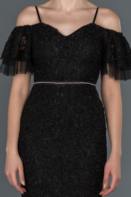 Long Black Laced Evening Dress ABU1156