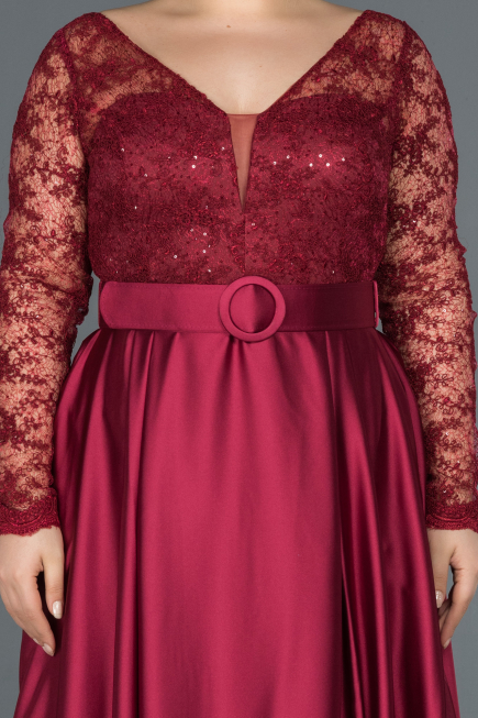 Long Burgundy Satin Plus Size Evening Dress ABU1216