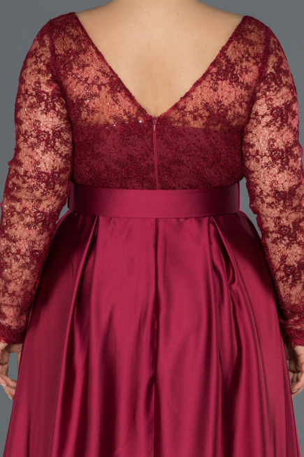 Long Burgundy Satin Plus Size Evening Dress ABU1216