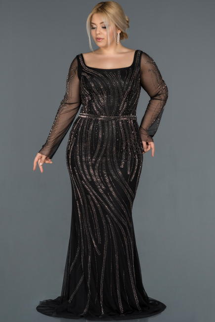 Long Black Plus Size Evening Dress ABU1225