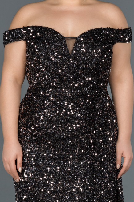 Long Black-Silver Plus Size Evening Dress ABU1126