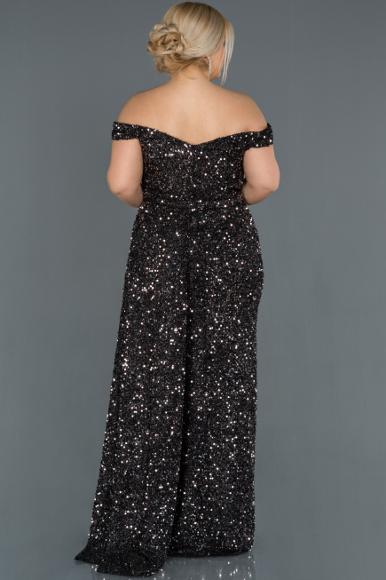 Long Black-Silver Plus Size Evening Dress ABU1126