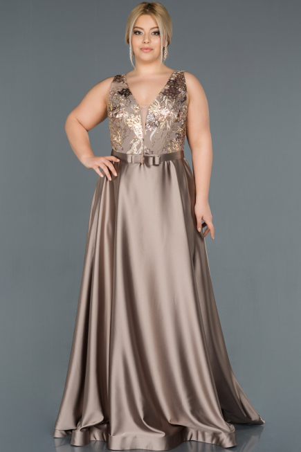 Long Mink Satin Plus Size Evening Dress ABU1149