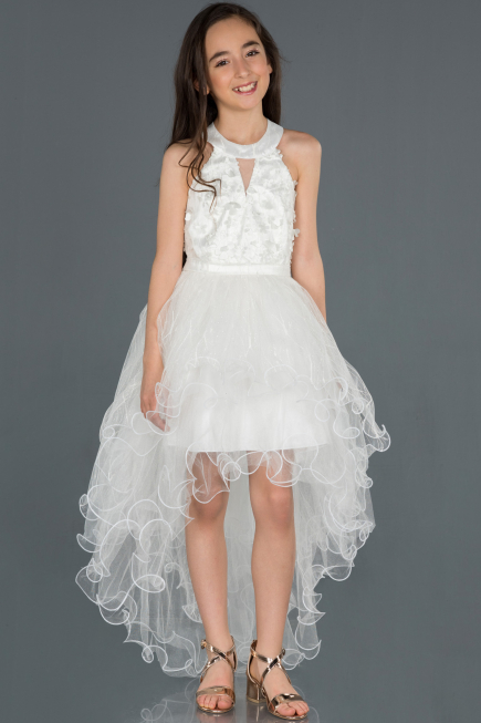 Front Short Back Long Cream Girl Dress ABO058