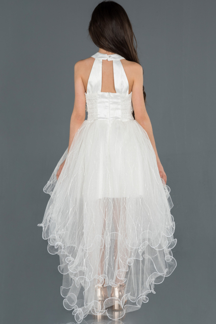Front Short Back Long Cream Girl Dress ABO058