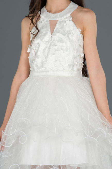 Front Short Back Long Cream Girl Dress ABO058