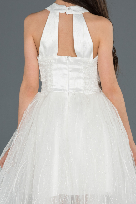 Front Short Back Long Cream Girl Dress ABO058