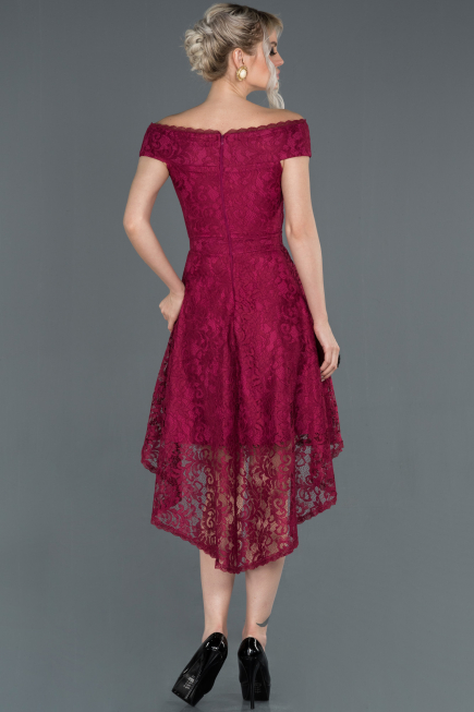 Plum Front Short Back Long Laced Prom Gown ABO018