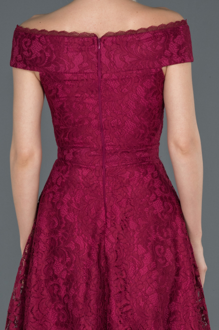 Plum Front Short Back Long Laced Prom Gown ABO018
