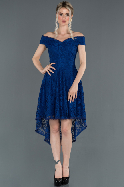 Sax Blue Front Short Back Long Laced Prom Gown ABO018