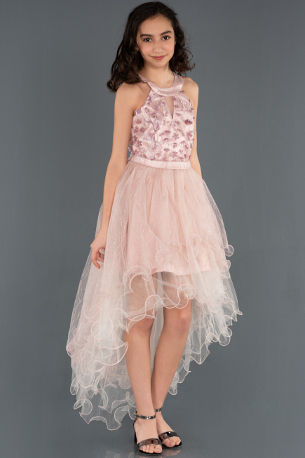 Front Short Back Long Powder Color Girl Dress ABO058