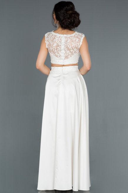Long White Satin Prom Gown ABU1286