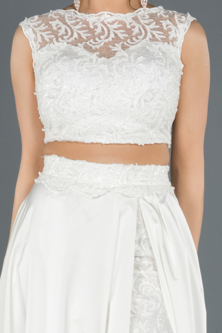 Long White Satin Prom Gown ABU1286