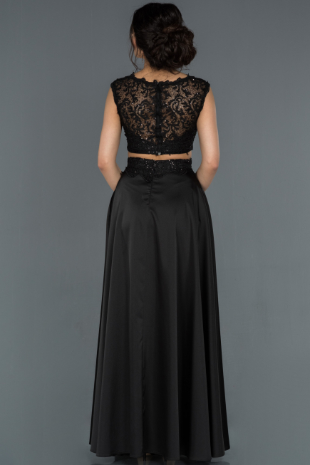 Long Black Satin Prom Gown ABU1286