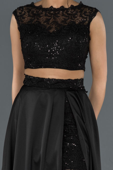 Long Black Satin Prom Gown ABU1286