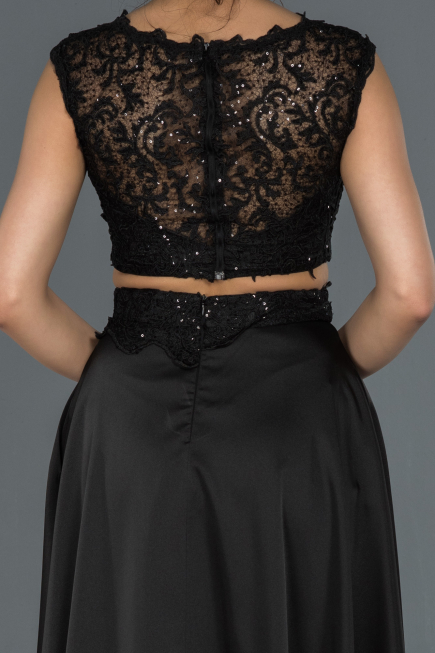 Long Black Satin Prom Gown ABU1286