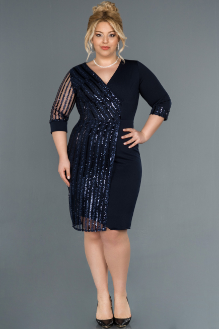 Short Navy Blue Plus Size Evening Dress ABK810