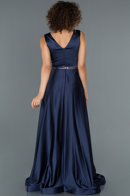 Long Navy Blue Satin Evening Dress ABU1175