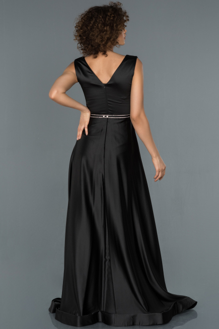 Long Black Satin Evening Dress ABU1175