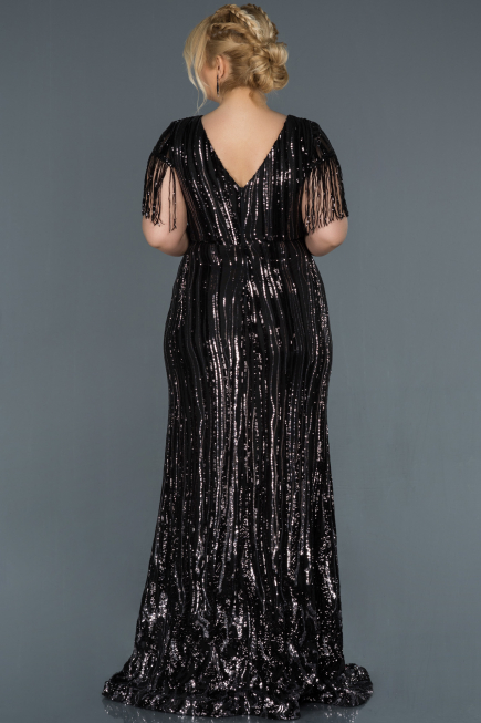 Black-Silver Long Plus Size Evening Dress ABU1321 | Abiyefon.com