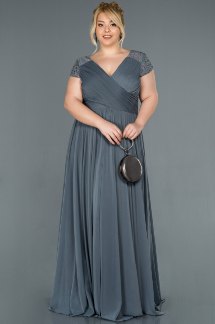 Long Anthracite Plus Size Evening Dress ABU025