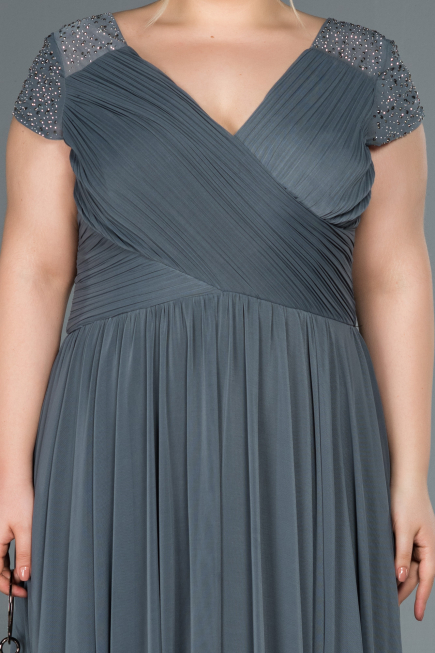 Long Anthracite Plus Size Evening Dress ABU025