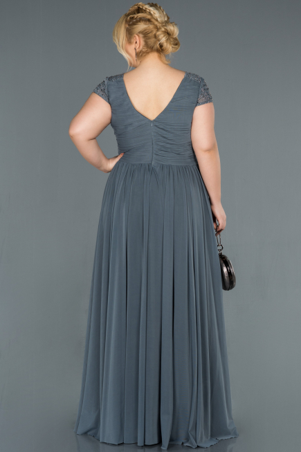 Long Anthracite Plus Size Evening Dress ABU025