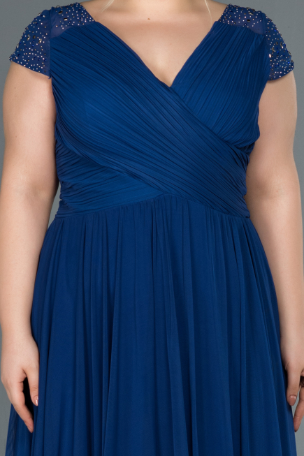Long Sax Blue Plus Size Evening Dress ABU025