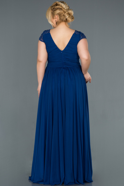 Long Sax Blue Plus Size Evening Dress ABU025