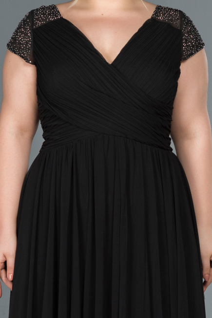 Long Black Plus Size Evening Dress ABU025