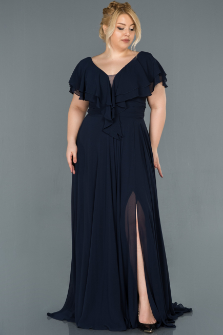 Long Navy Blue Plus Size Evening Dress ABU032