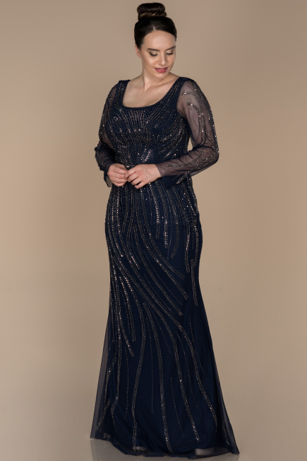 Navy Blue Long Plus Size Evening Dress ABU1225