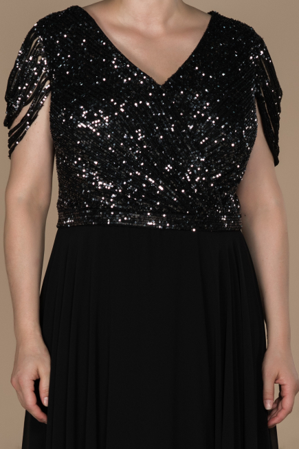 Black-Anthracite Long Plus Size Evening Dress ABU828