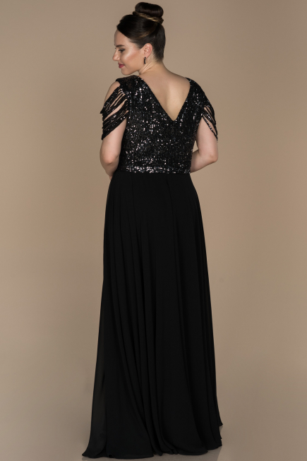 Black-Anthracite Long Plus Size Evening Dress ABU828