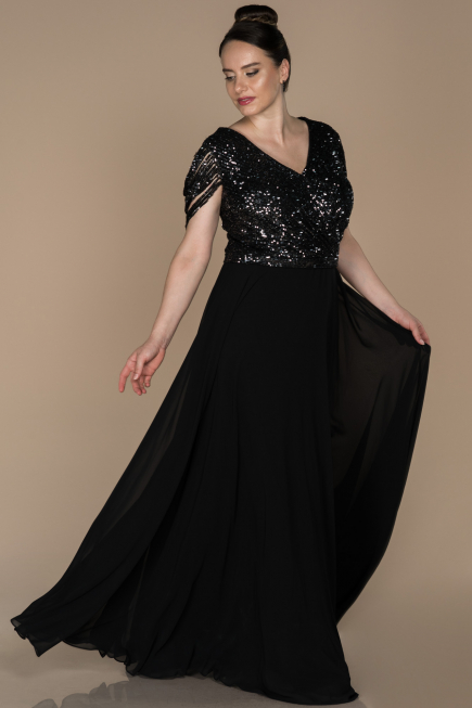 Black-Anthracite Long Plus Size Evening Dress ABU828