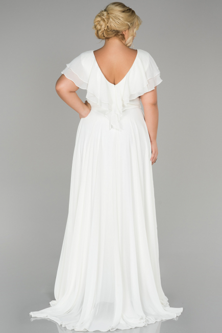 White Long Plus Size Evening Dress ABU032