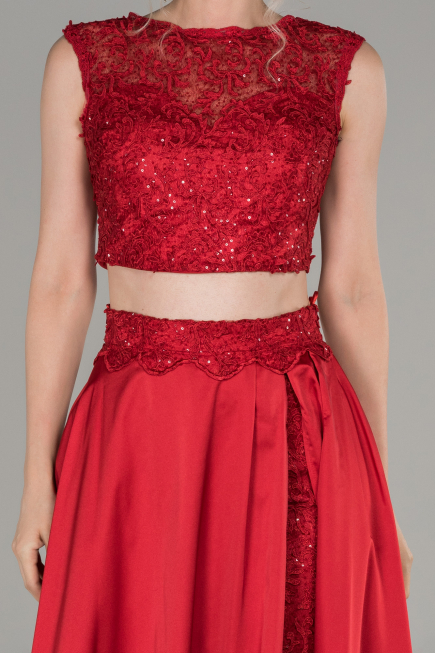 Red Long Satin Prom Gown ABU1286