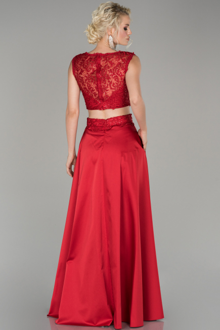 Red Long Satin Prom Gown ABU1286