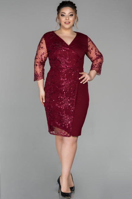 Short Burgundy Oversized Evening Dress ABK833