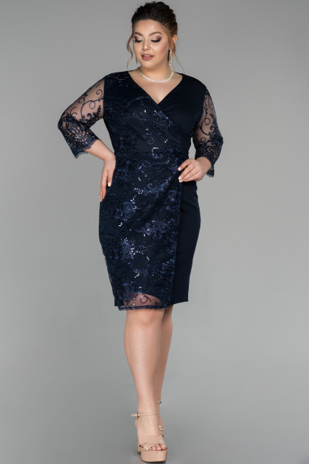 Short Navy Blue Oversized Evening Dress ABK833