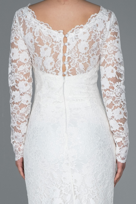 Long White Laced Evening Dress ABU1571