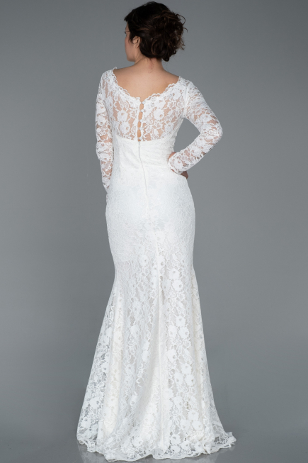 Long White Laced Evening Dress ABU1571