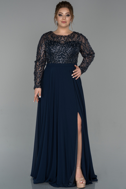 Long Navy Blue Plus Size Evening Dress ABU1124 | Abiyefon.com