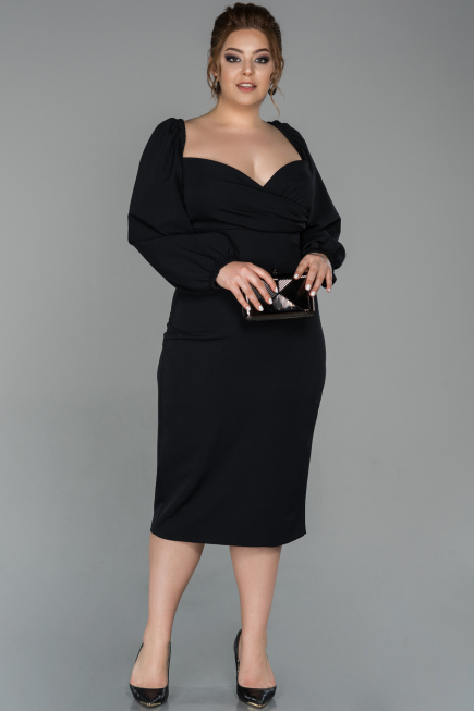 Midi Black Oversized Evening Dress ABK930