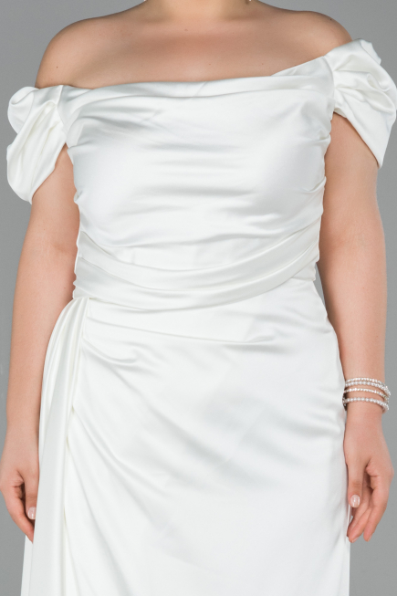 Long White Satin Plus Size Evening Dress ABU1626