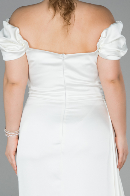 Long White Satin Plus Size Evening Dress ABU1626